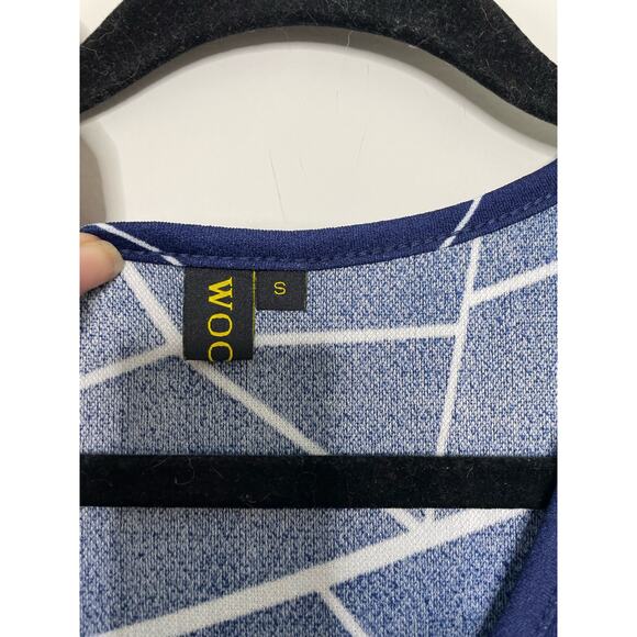 Woosea Maxi Dress Surplice Neckline Geometric Print Sleeveless Blue Stretch S - Picture 7 of 11